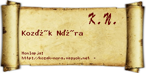 Kozák Nóra névjegykártya